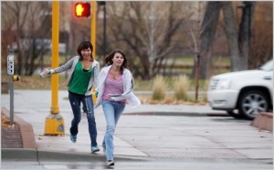 pedestrians running